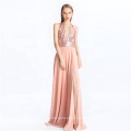 New Design Sexy Deep V Neck Dress Pink Backless Evening Dresses For Women